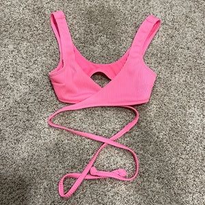 XXS Hollister neon pink strappy bikini top worn 1x like new